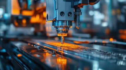 Close-up of injection molding machines producing plastic components in a high-tech facility.