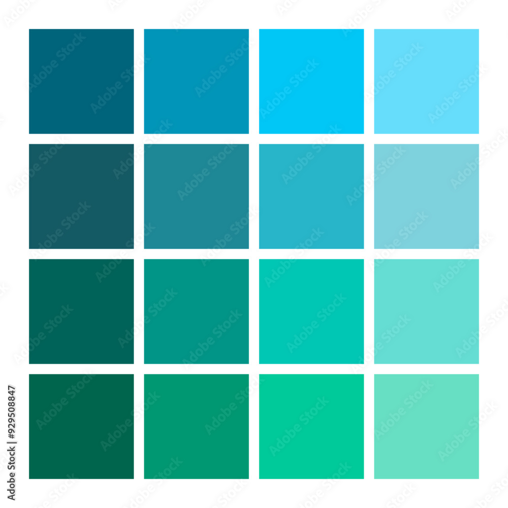 Poster turquoise gradient palette. square color blocks. fresh grid layout. cool tone shades.
