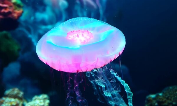 glowing jellyfish chrysaora pacifica underwater