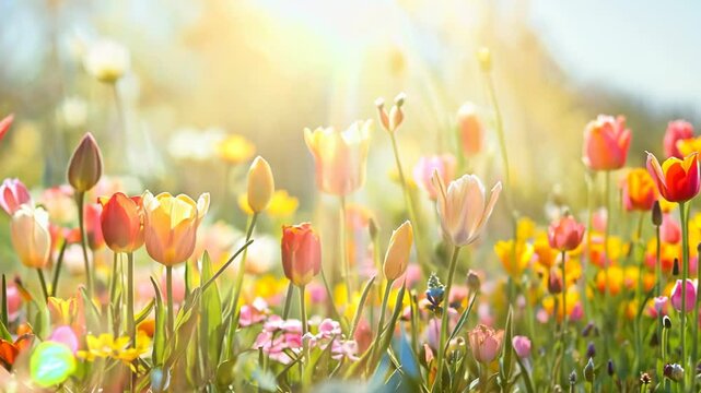 Vibrant Tulip Field in Sunshine