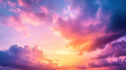 Fototapeta premium A vibrant sunset with colorful clouds illuminating the sky.