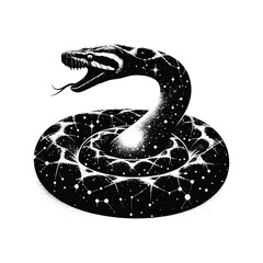 Naklejka premium silhouette of Python, filled with space and sci-fi element in rough drawing, animal,