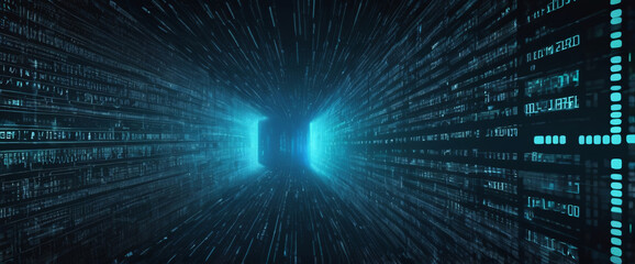 Obraz premium An abstract digital background with binary code and AI algorithms running in the background