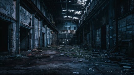 Creepy abandoned warehouse at night