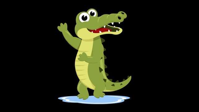Cute Dancing Crocodile 2D cartoon animation with alpha channel isolated transparent background
