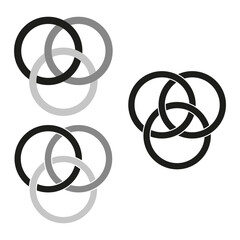 Abstract geometric circles. Interlocking black rings. Vector minimalist design. Grey monochrome theme.