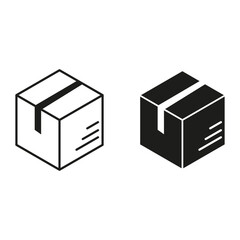 Parcel box icon. Detailed shipping label. Simple cube design. Vector package illustration.