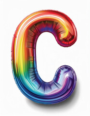 A vibrant, rainbow-colored letter "C" balloon against a white background, showcasing a playful and festive design.