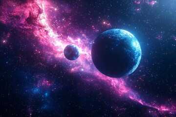 Obraz premium Space cosmic illustration with planets scene created with Generative AI