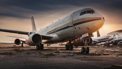 Obraz premium Abandoned Airplane in an Urban Junkyard