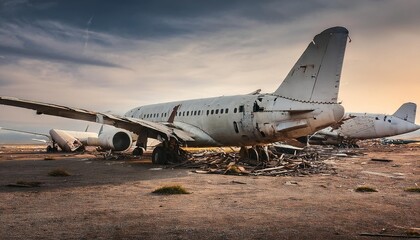 Abandoned Airplanes in Deserted Junkyard