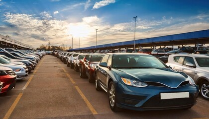 Expansive View of Cars in a Parking Lot During Sunset
