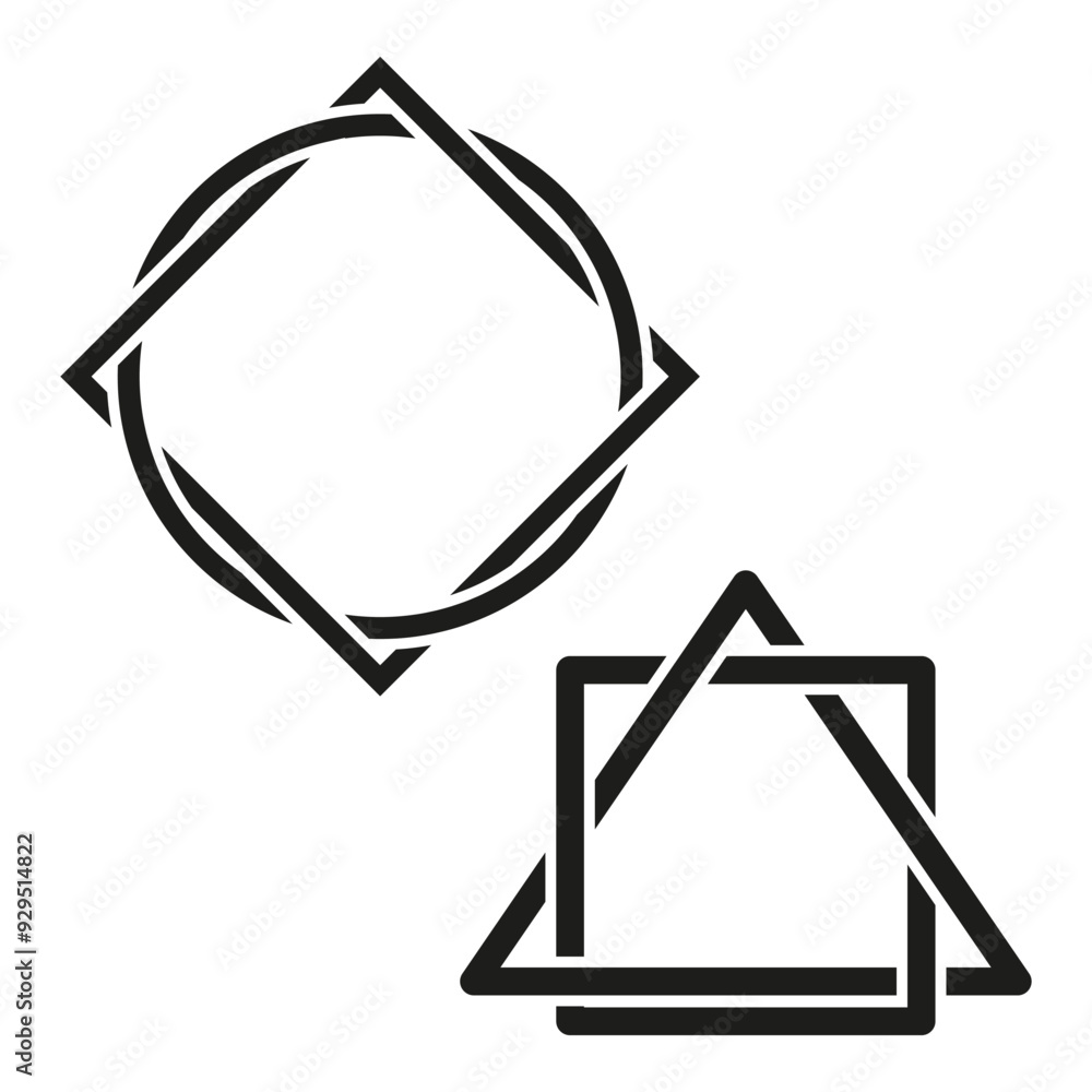 Poster geometric abstract icons. overlapping circle and square shapes. minimalist vector concept. black and