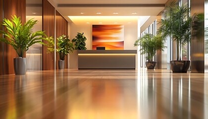 Spacious Office Lobby with Minimalist Design and Polished Floors