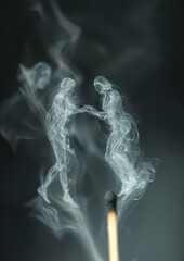 Spectral Dance from Flame: Burning Match with Ghostly Figures