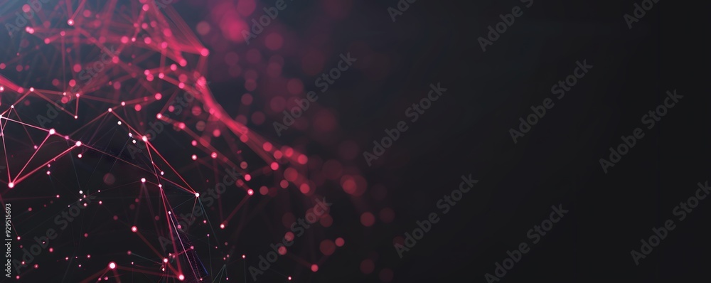 Poster abstract red and black network of lines and dots