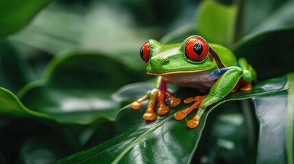 Red-Eyed Tree Frog Perched on a Leaf