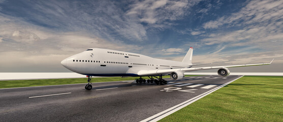 Obraz premium Airplane taking off from the runway.3d, rendering, illustration,