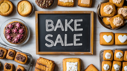 Bake Sale Sign on table with cookies