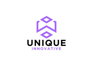 Initial Letter W Logo. Striped Lines Origami Style Ocean Sea Water Waves isolated on White Background. Usable for Business and Branding Logos.