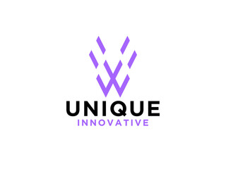 Initial Letter W Logo. Striped Lines Origami Style Ocean Sea Water Waves isolated on White Background. Usable for Business and Branding Logos.