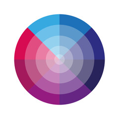 Obraz premium Color wheel vector. Circular gradient sections. Vibrant blue and pink tones. Symmetrical abstract design.