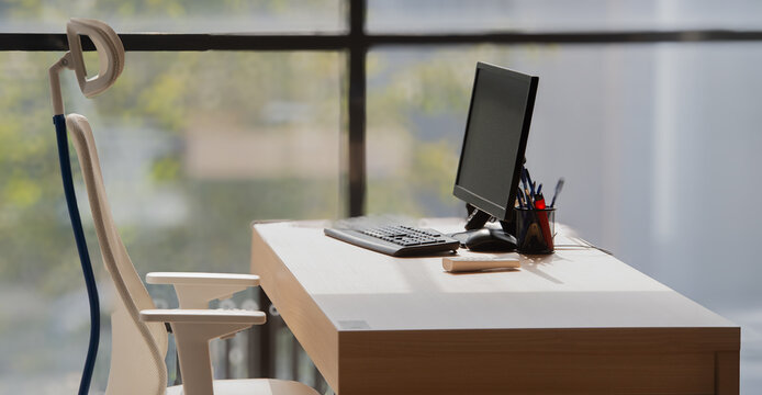 empty modern office workplace for business banner background