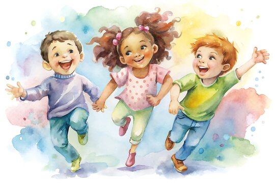 Happy kids jumping with joy. - Powered by Adobe