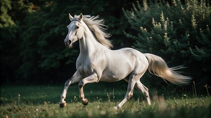 White Horse Running Through a Field.