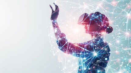 Obraz premium Woman Wearing VR Headset Interacting With Digital World