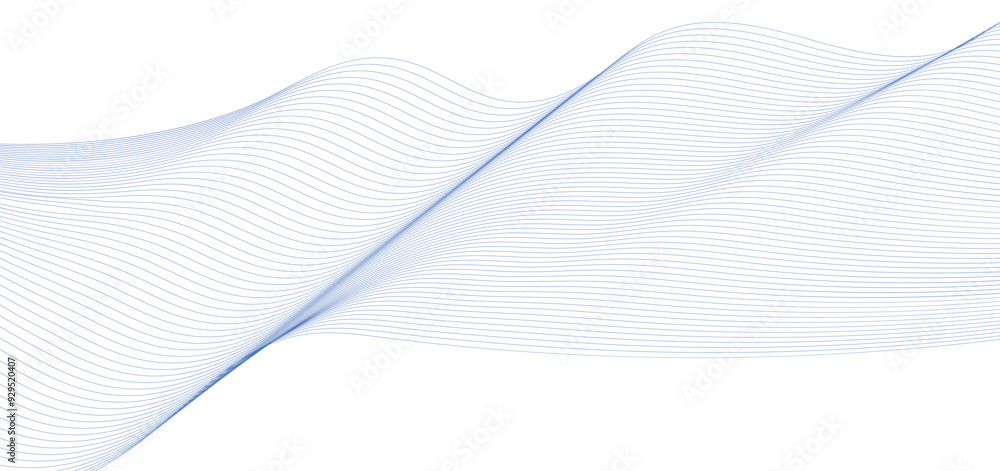 Poster blue curve wave flowing particles. modern transparent line art striped. minimal round lines abstract