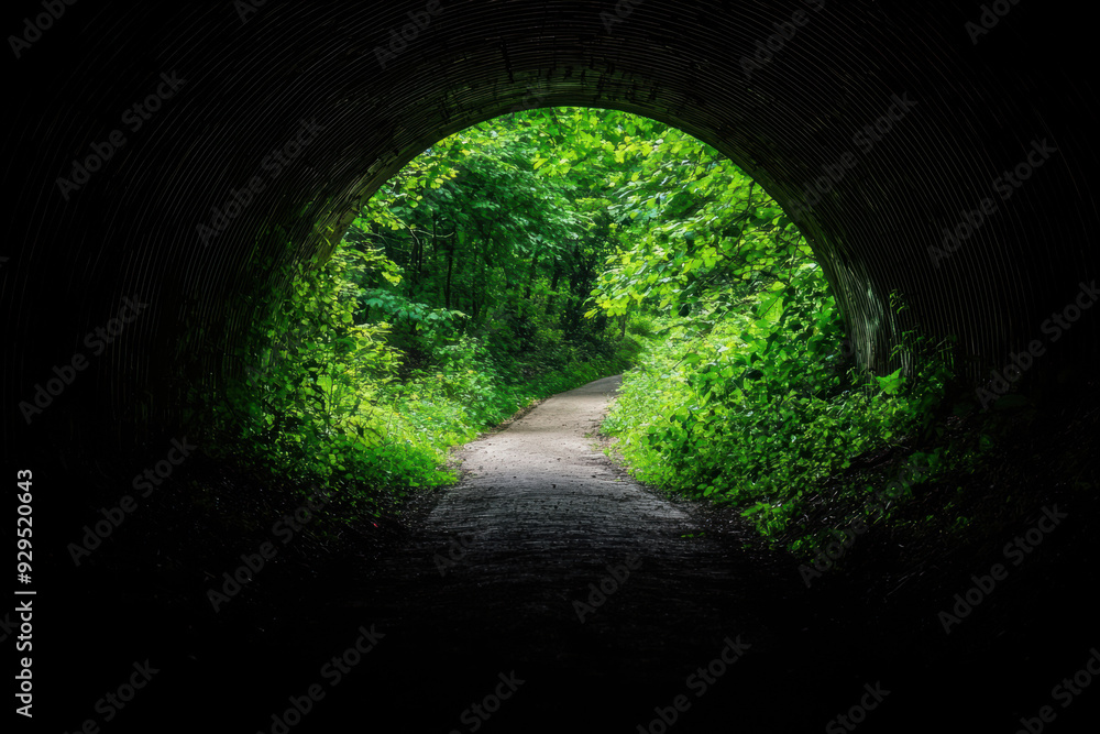 Poster a tunnel with a path leading through it