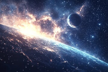 Space cosmic illustration with planets scene created with Generative AI