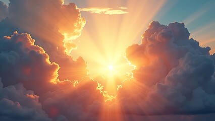 Fototapeta premium Majestic sky with divine light shining through the clouds, symbolizing faith and spirituality