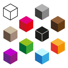 Isometric cube icons. Colorful 3D shapes. Geometric design set. Vector abstract collection.