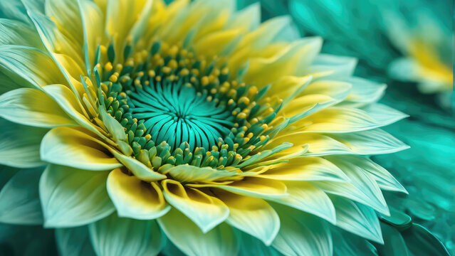 Close-up of a yellow and green flower with petals arranged in a spiral. - Powered by Adobe