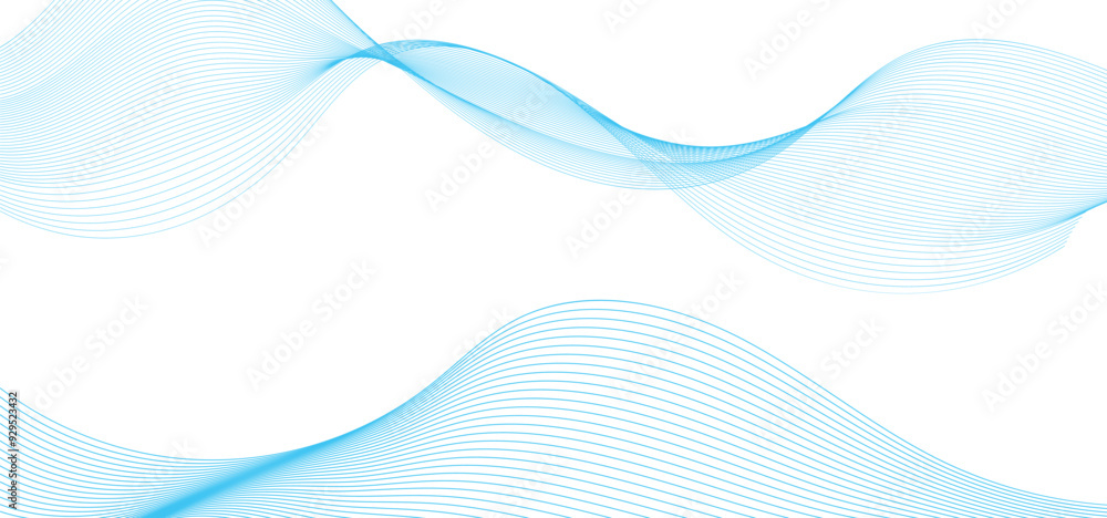 Poster blue curve wave flowing particles. modern transparent line art striped. minimal round lines abstract