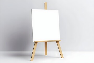 Wooden easel with blank canvas on white background