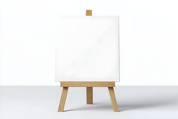 Wooden easel with blank canvas on white background