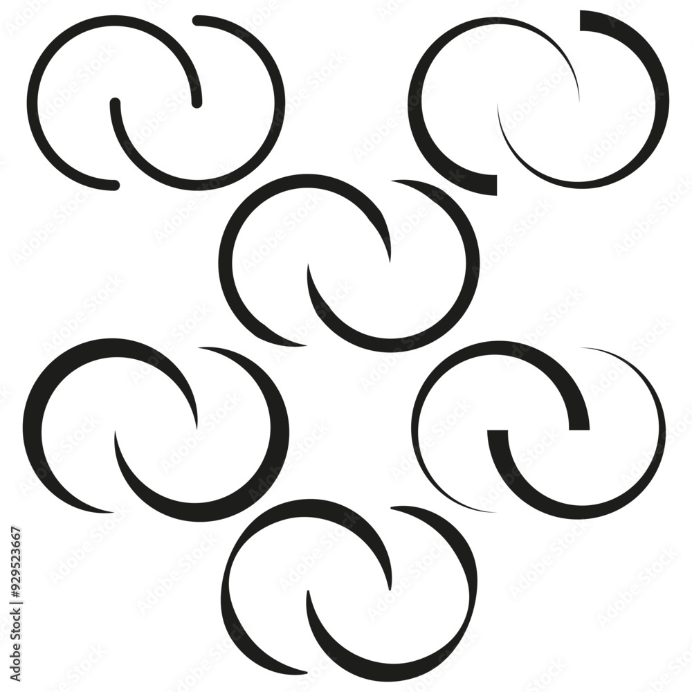 Aufkleber abstract circular icons. rotational loop shapes. black swirl elements. vector geometric symbols.