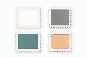 Post stamps. Empty stamps set. Postal shapes border. Blank frames for mail letter. Postage perforated templates. Collection paper postmarks isolated on background