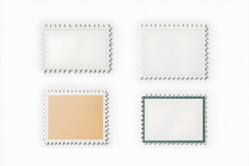 Post stamps. Empty stamps set. Postal shapes border. Blank frames for mail letter. Postage perforated templates. Collection paper postmarks isolated on background