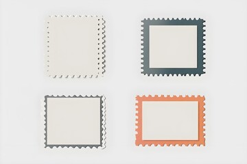 Post stamps. Empty stamps set. Postal shapes border. Blank frames for mail letter. Postage perforated templates. Collection paper postmarks isolated on background