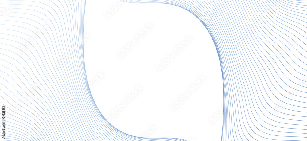 Poster blue curve wave flowing particles. modern transparent line art striped. minimal round lines abstract