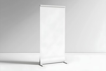 Blank white roll-up banner display mockup, isolated, 3d rendering