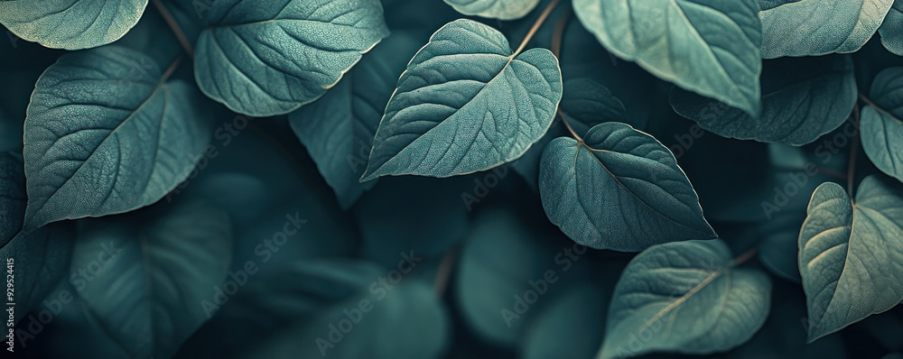 Aufkleber a close up of green leaves with a light mist on them. the leaves are arranged in a way that creates 