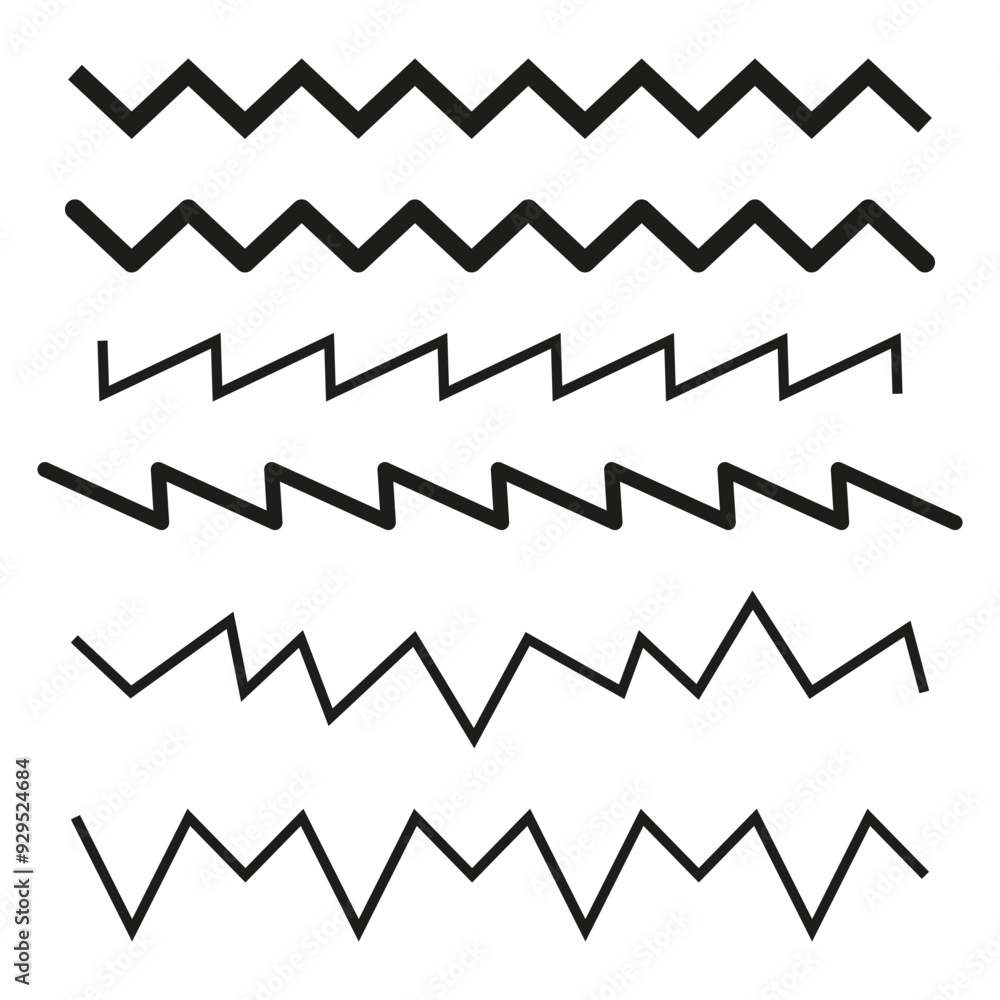 Poster zigzag line set. geometric black pattern. abstract wavy shapes. simple vector elements.