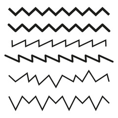 Zigzag line set. Geometric black pattern. Abstract wavy shapes. Simple vector elements.