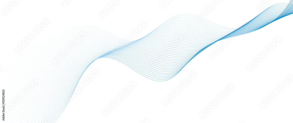 Poster blue curve wave flowing particles. modern transparent line art striped. minimal round lines abstract