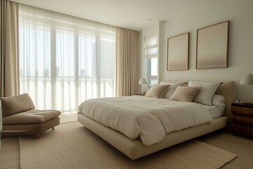 Fototapeta premium Elegant Modern Bedroom with Neutral Tones